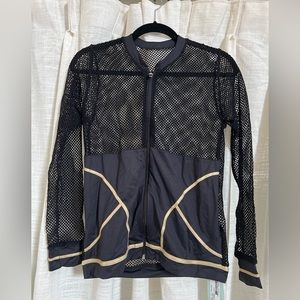 Luli Fama Black and Gold Fishnet Bomber Jacket